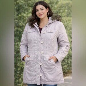 DKNY Jeans Faux Fur Hooded Parka Coat Lilac Blush Women’s Large Winter Jacket